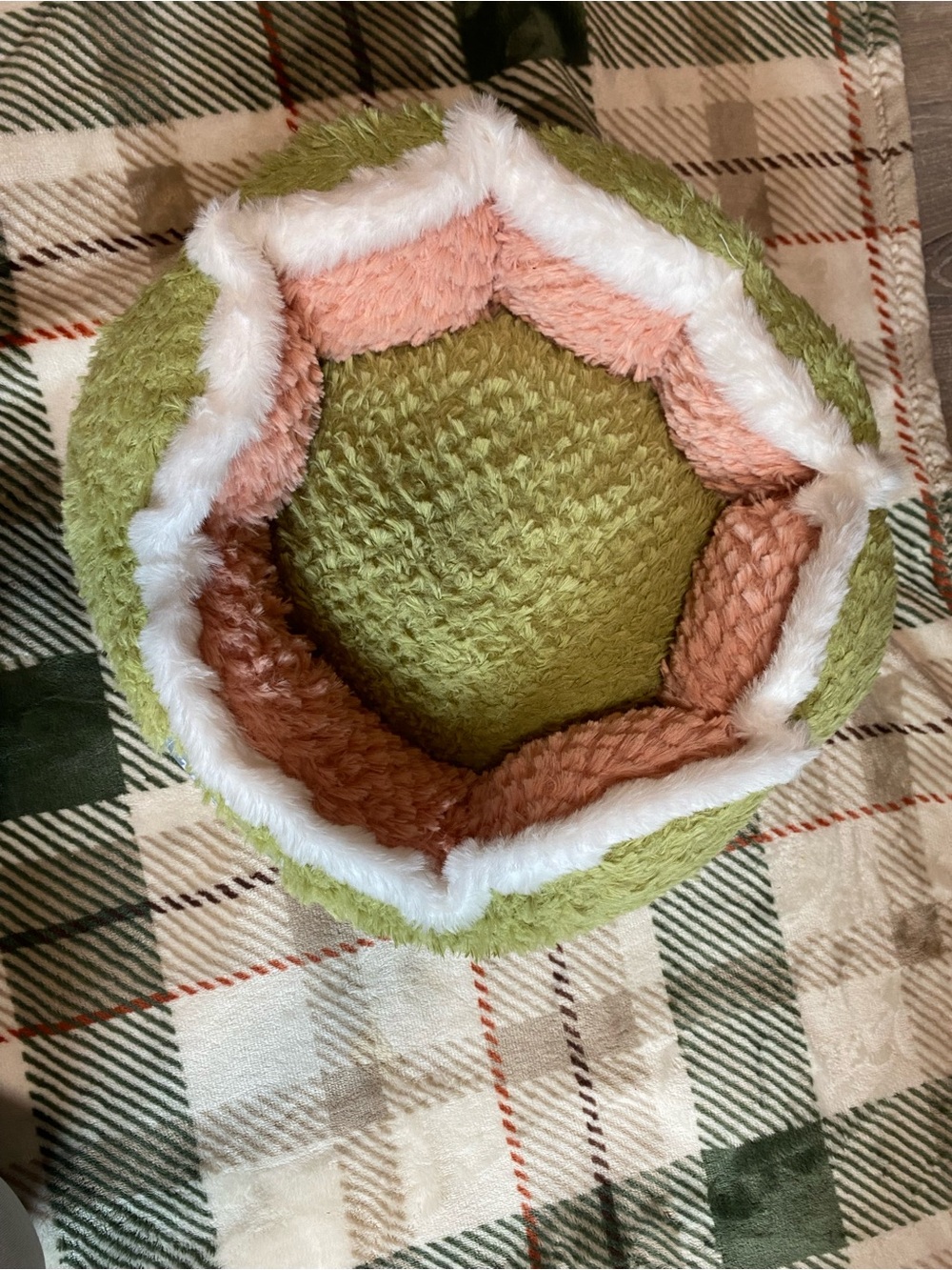 Olive & Blush Plush Small Pet Basket with Cream Trim